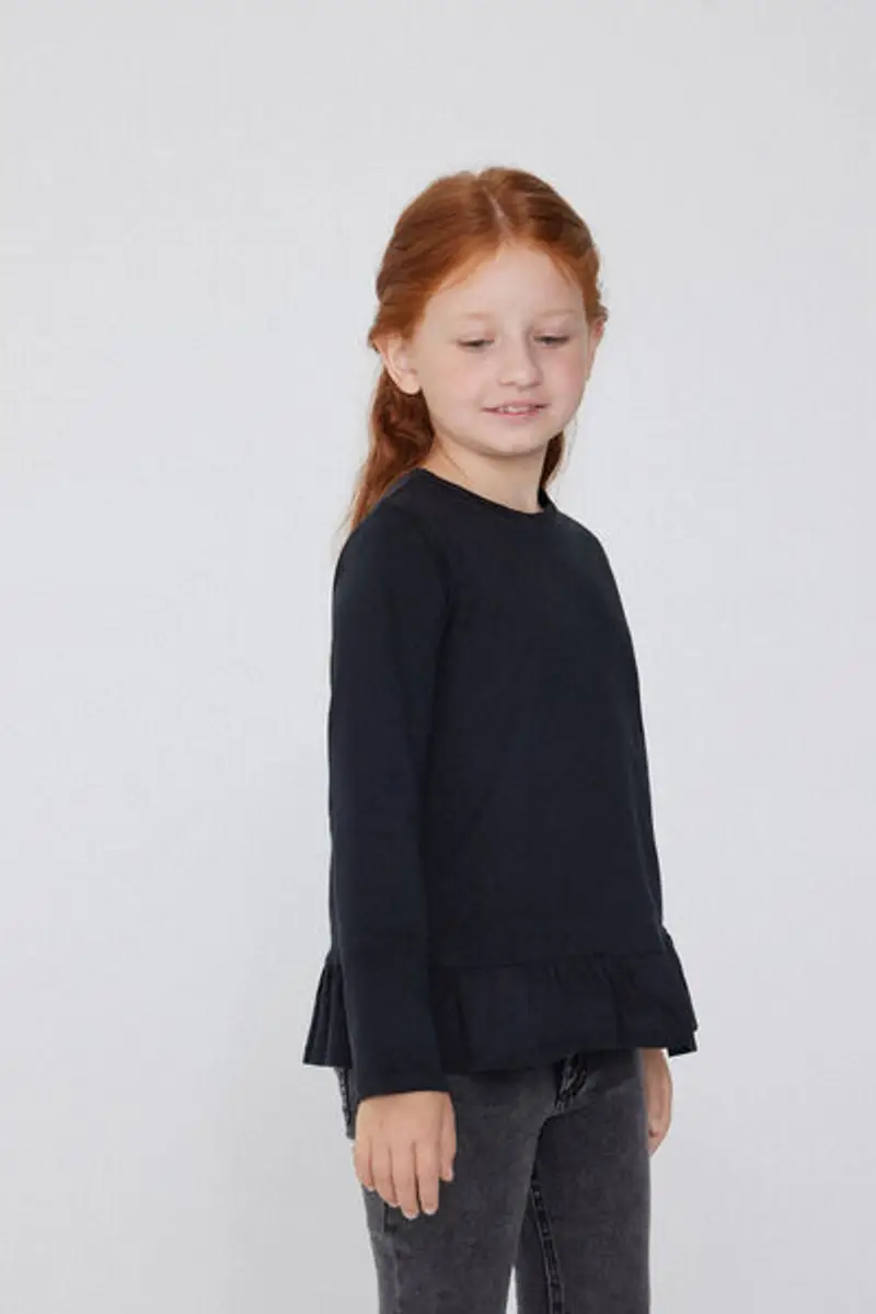 Tezenis Maglia Manica Lunga Cotone con Volant Bambina Nero Taglia 10-11 miniatura 2