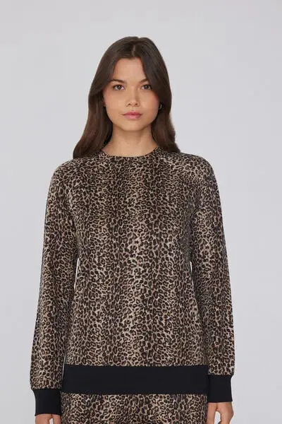 Maglia Manica Lunga Girocollo con Stampa Donna Animalier