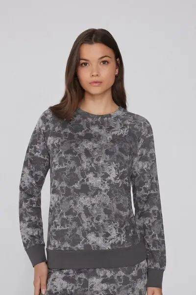 Maglia Manica Lunga Girocollo con Stampa Donna Grigio
