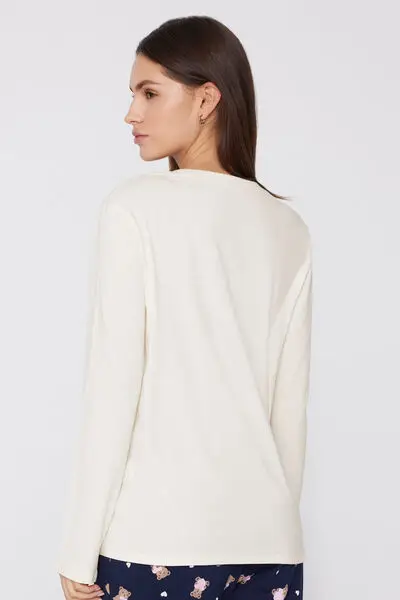 Maglia Manica Lunga Girocollo Cotone e Modal Donna Bianco miniatura 2