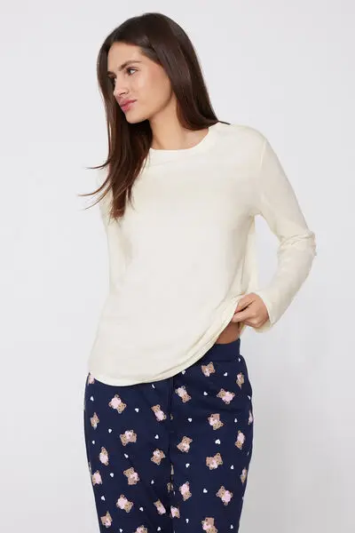 Maglia Manica Lunga Girocollo Cotone e Modal Donna Bianco miniatura 3