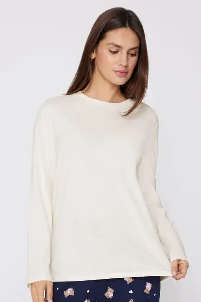 Maglia Manica Lunga Girocollo Cotone e Modal Donna Bianco
