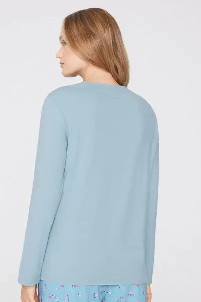 Maglia Manica Lunga Girocollo Cotone e Modal Donna Blu miniatura 2