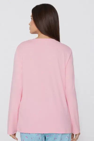 Maglia Manica Lunga Girocollo Cotone e Modal Donna Rosa miniatura 2