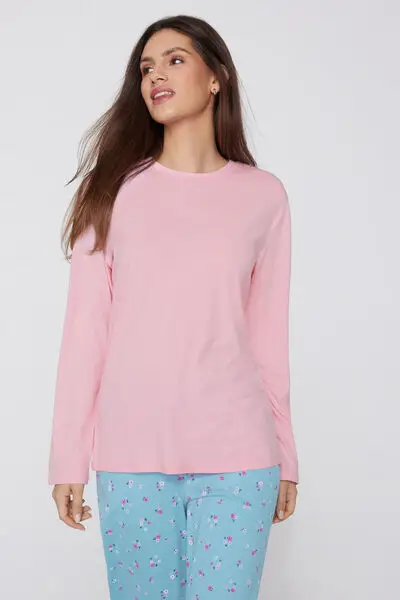 Maglia Manica Lunga Girocollo Cotone e Modal Donna Rosa miniatura 3