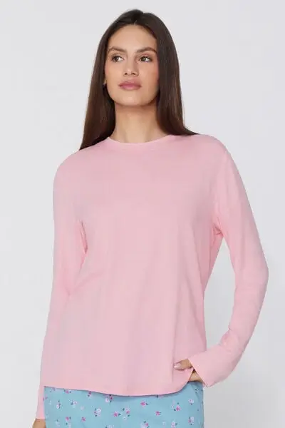 Maglia Manica Lunga Girocollo Cotone e Modal Donna Rosa