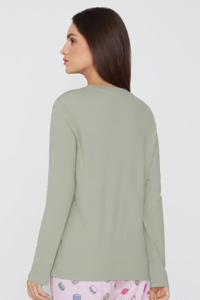 Maglia Manica Lunga Girocollo Cotone e Modal Donna Verde miniatura 2