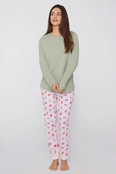 Maglia Manica Lunga Girocollo Cotone e Modal Donna Verde miniatura 3