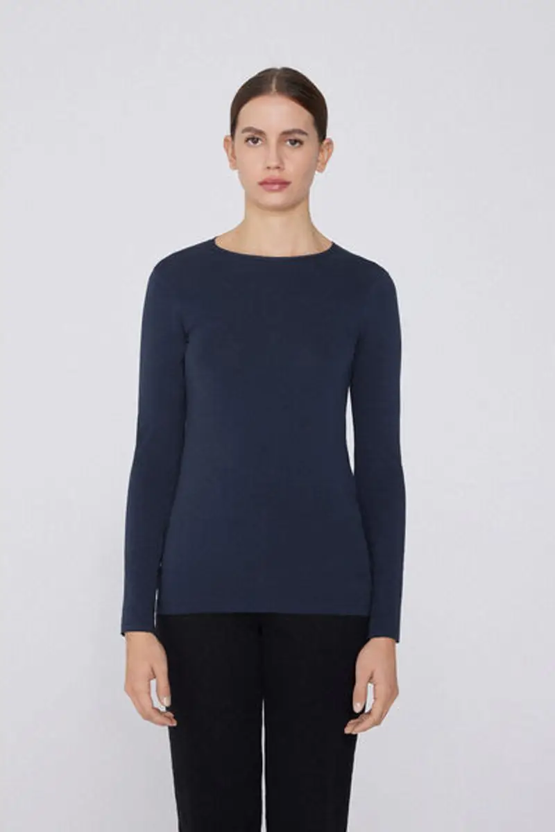 Tezenis Maglia Manica Lunga Girocollo Cotone Organico Elasticizzato Donna Blu Taglia L miniatura 3