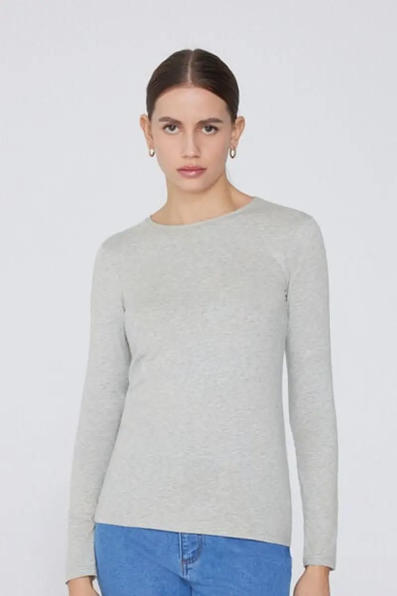 Tezenis Maglia Manica Lunga Girocollo Cotone Organico Elasticizzato Donna Grigio Taglia L