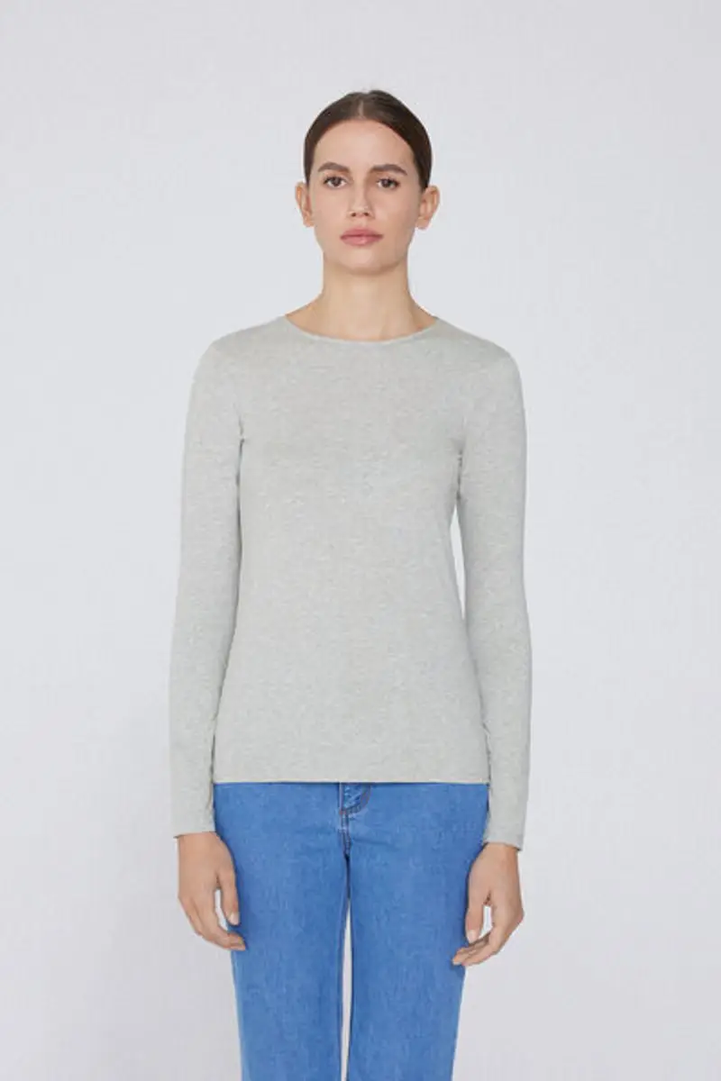 Tezenis Maglia Manica Lunga Girocollo Cotone Organico Elasticizzato Donna Grigio Taglia L miniatura 3