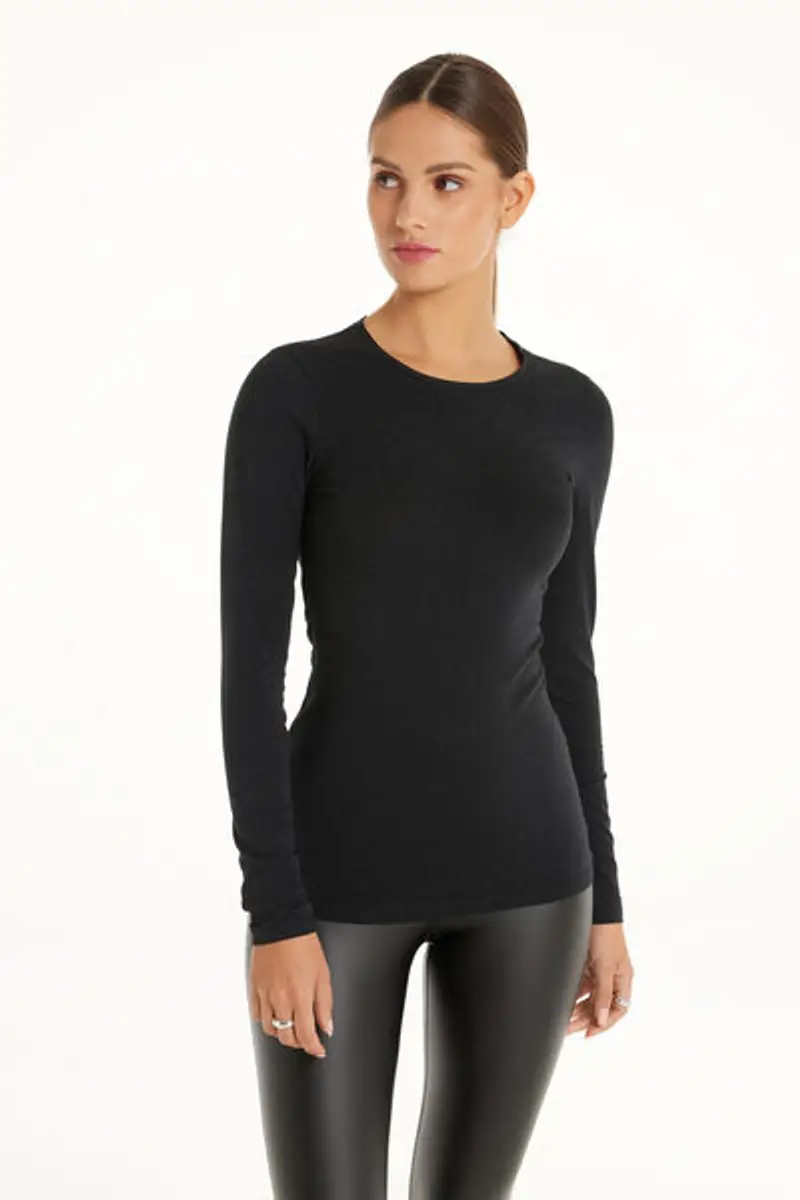 Tezenis Maglia Manica Lunga Girocollo Cotone Organico Elasticizzato Donna Nero Taglia L miniatura 2