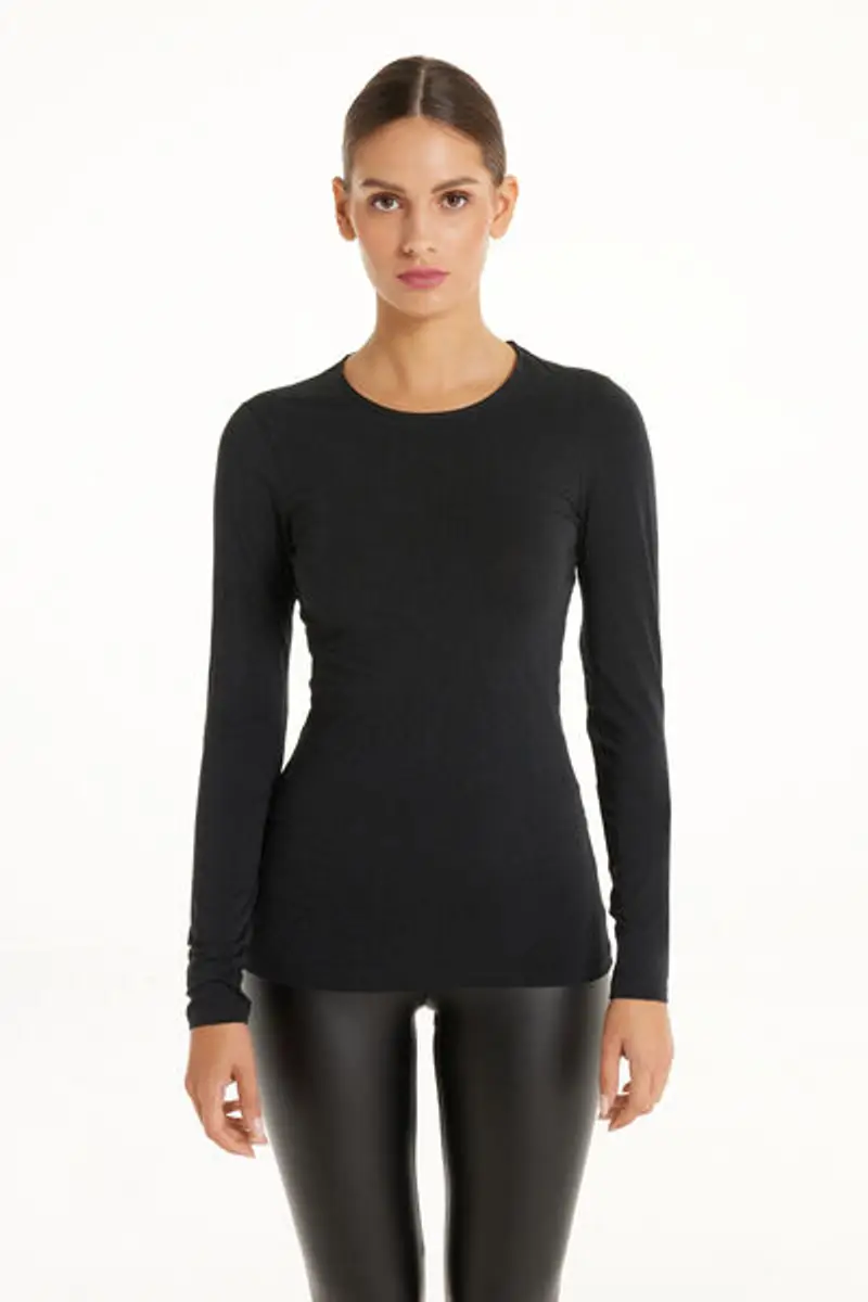 Tezenis Maglia Manica Lunga Girocollo Cotone Organico Elasticizzato Donna Nero Taglia L miniatura 3