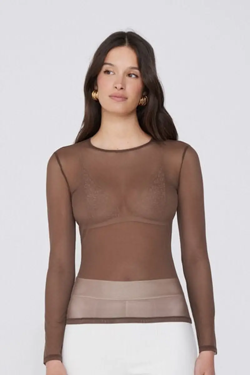 Tezenis Maglia Manica Lunga Girocollo in Tulle Donna Marrone Taglia L