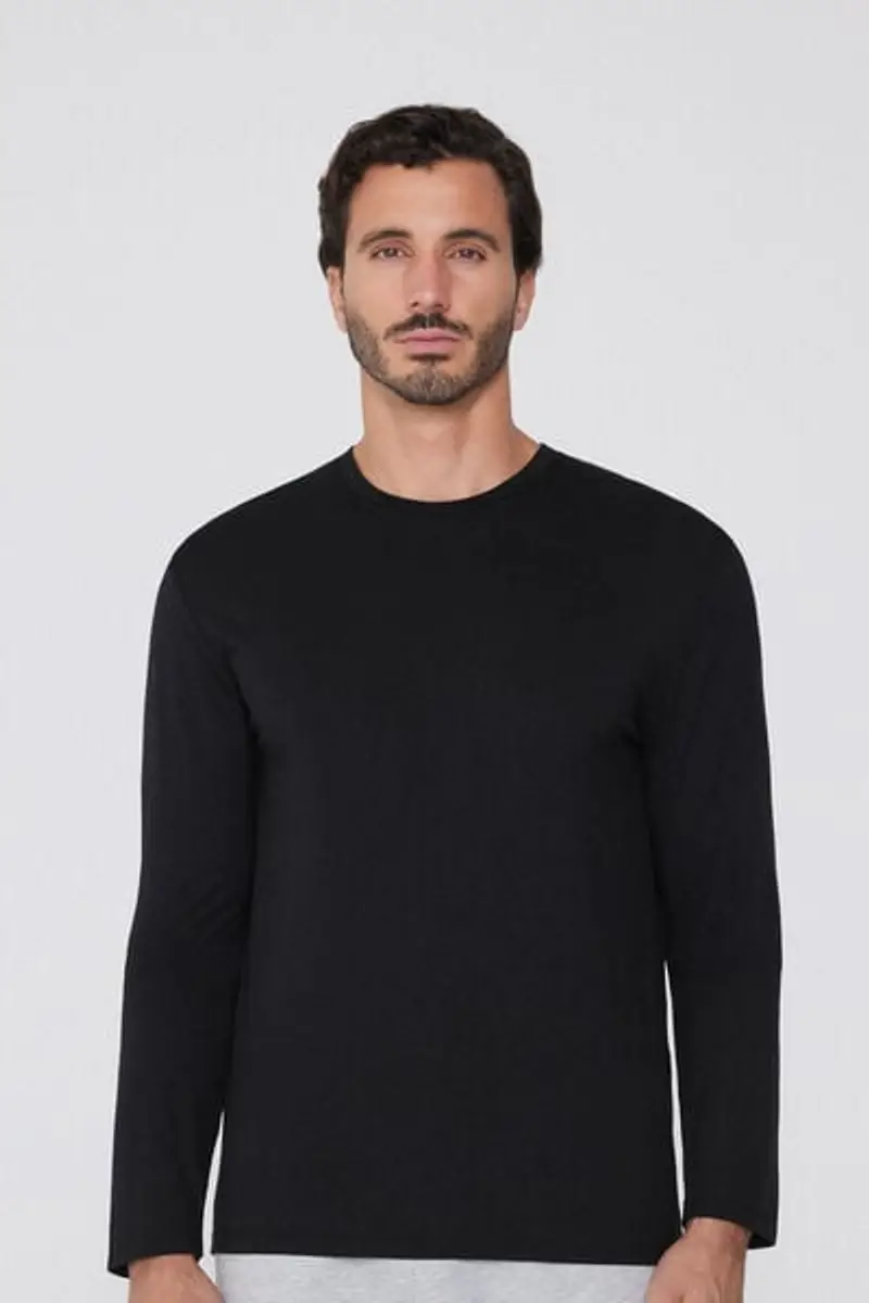 Tezenis Maglia Manica Lunga Girocollo in Viscosa Uomo Nero Taglia L