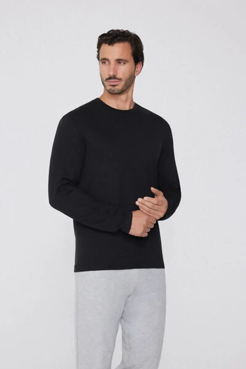 Tezenis Maglia Manica Lunga Girocollo in Viscosa Uomo Nero Taglia L miniatura 2