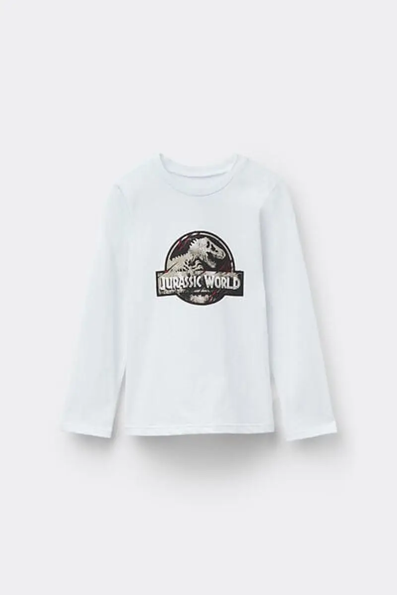 Maglia Manica Lunga Girocollo Jurassic World Bambino Bianco
