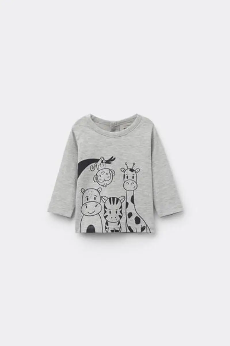 Maglia Manica Lunga in Cotone Stampato Baby Grigio