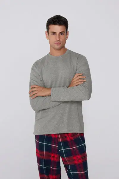 Maglia Manica Lunga Viscosa Felpata Uomo Grigio
