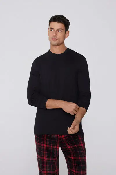 Maglia Manica Lunga Viscosa Felpata Uomo Nero