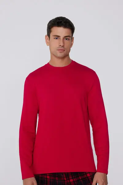 Maglia Manica Lunga Viscosa Felpata Uomo Rosso