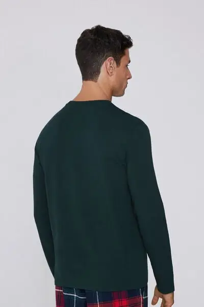 Maglia Manica Lunga Viscosa Felpata Uomo Verde miniatura 2