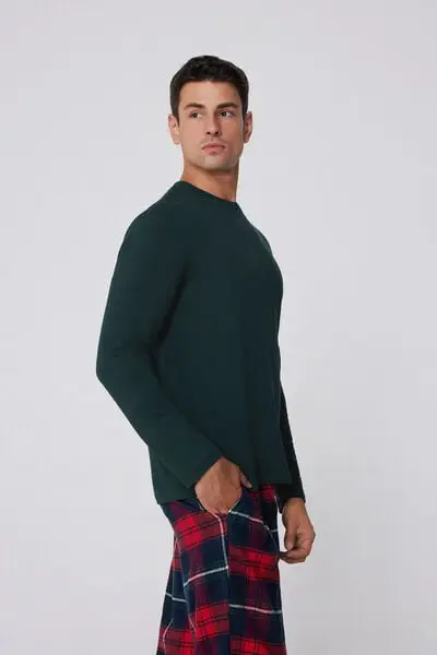 Maglia Manica Lunga Viscosa Felpata Uomo Verde miniatura 3