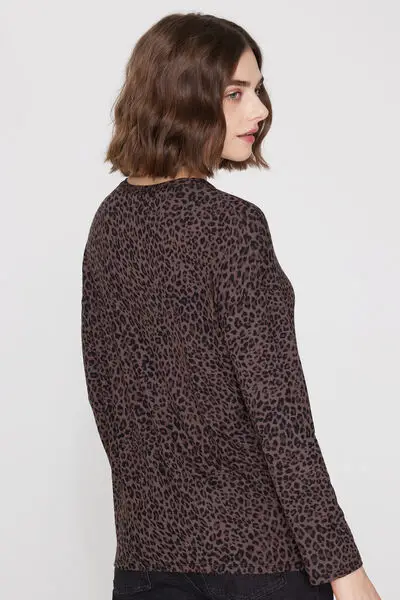 Maglia Manica Lunga Viscosa Over Donna Marrone miniatura 2