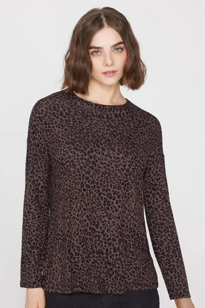 Maglia Manica Lunga Viscosa Over Donna Marrone