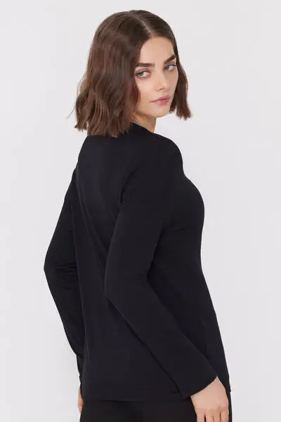 Maglia Manica Lunga Viscosa Over Donna Nero miniatura 2