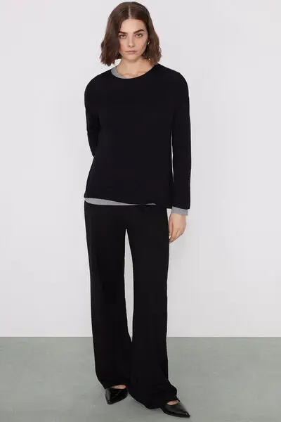 Maglia Manica Lunga Viscosa Over Donna Nero miniatura 3