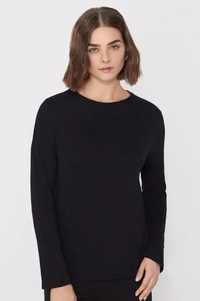 Maglia Manica Lunga Viscosa Over Donna Nero