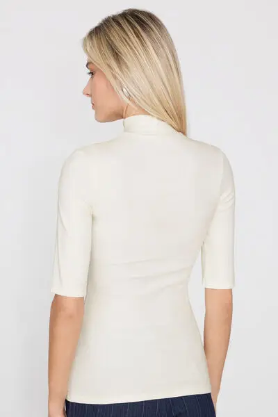 Maglia Maniche 3/4 Lupetto Cotone a Costine Donna Bianco miniatura 2