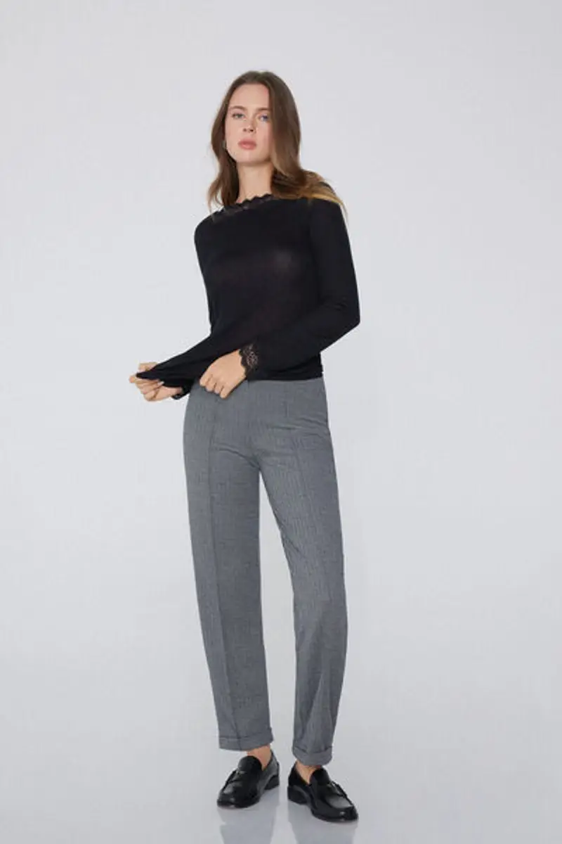 Tezenis Maglia Maniche Lunghe Barchetta Pizzo/Lana Merino Donna Nero Taglia M miniatura 2