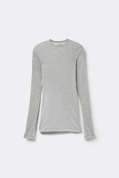 Maglia Maniche Lunghe Costine Girocollo Donna Grigio miniatura 2