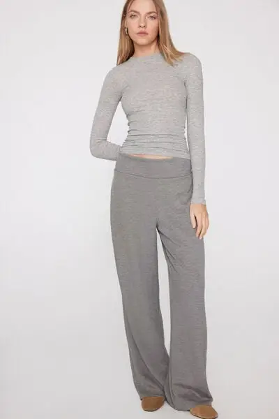 Maglia Maniche Lunghe Costine Girocollo Donna Grigio