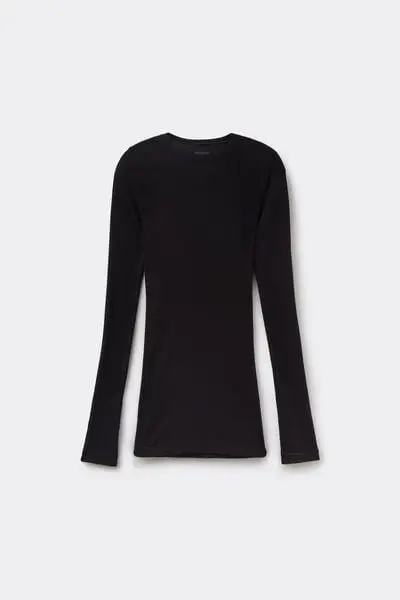 Maglia Maniche Lunghe Costine Girocollo Donna Nero miniatura 2