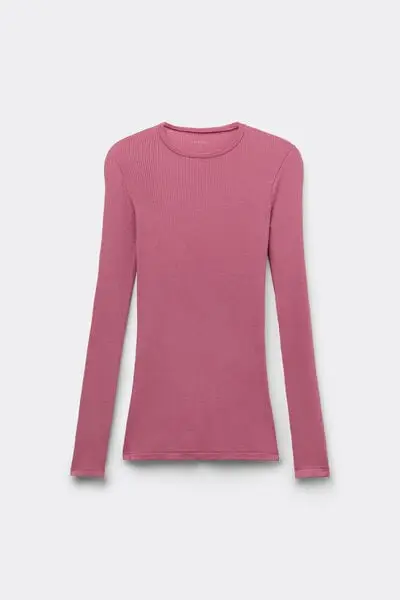 Maglia Maniche Lunghe Costine Girocollo Donna Rosa miniatura 2