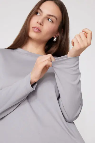 Maglia Maniche Lunghe Girocollo 100% Cotone Pesantezza Media Donna Blu miniatura 3