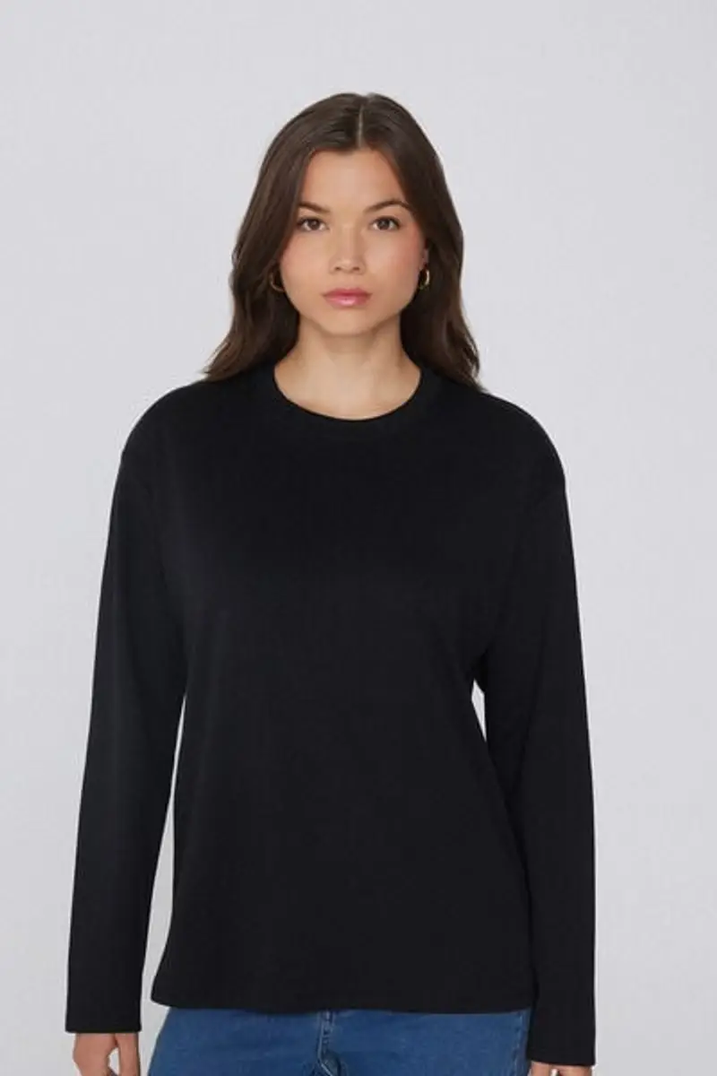 Tezenis Maglia Maniche Lunghe Girocollo 100% Cotone Pesantezza Media Donna Nero Taglia L