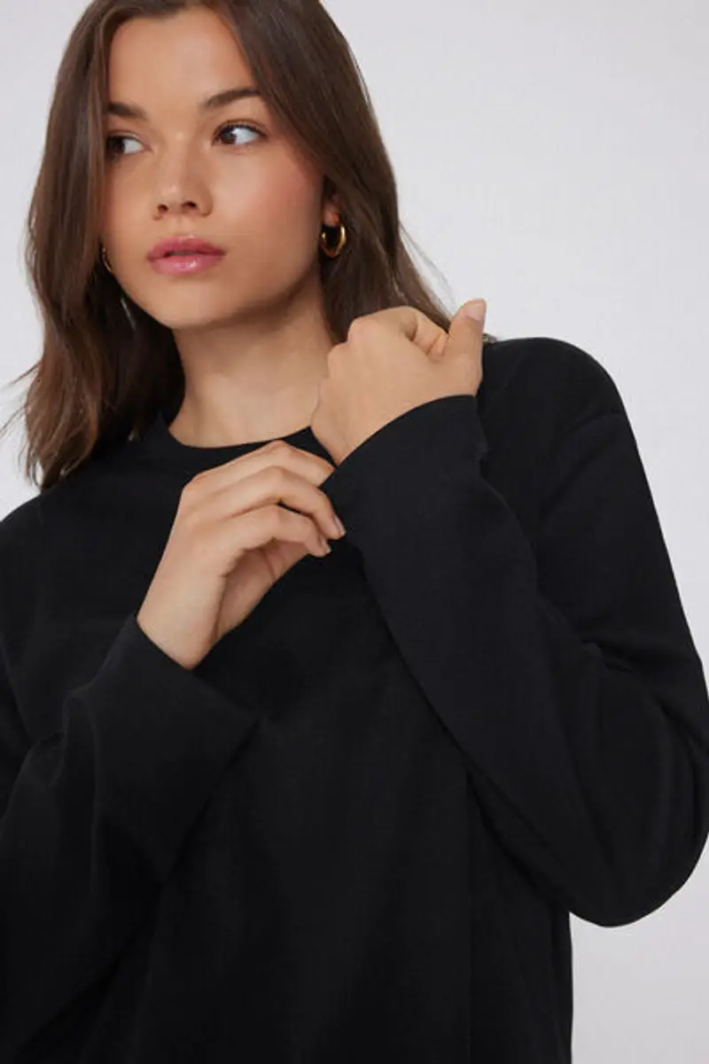 Tezenis Maglia Maniche Lunghe Girocollo 100% Cotone Pesantezza Media Donna Nero Taglia L miniatura 3