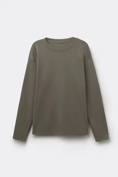 Maglia Maniche Lunghe Girocollo 100% Cotone Pesantezza Media Donna Verde miniatura 2