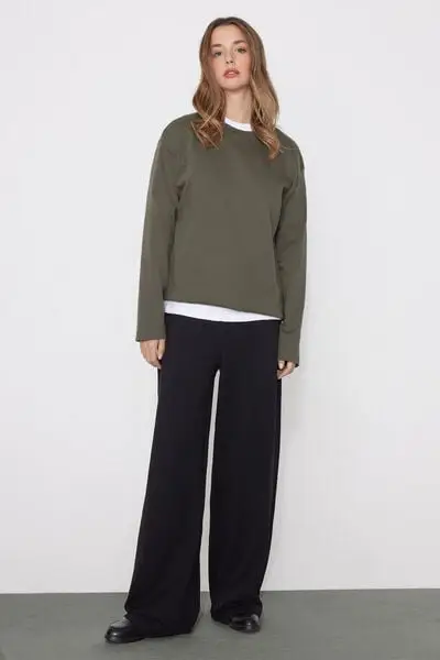 Maglia Maniche Lunghe Girocollo 100% Cotone Pesantezza Media Donna Verde