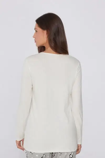 Maglia Maniche Lunghe Girocollo in 100% Cotone Donna Bianco miniatura 2