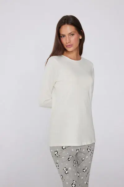 Maglia Maniche Lunghe Girocollo in 100% Cotone Donna Bianco miniatura 3