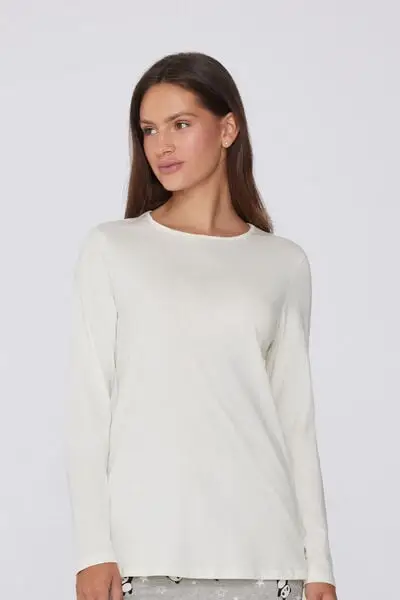 Maglia Maniche Lunghe Girocollo in 100% Cotone Donna Bianco