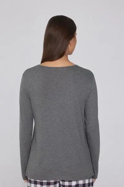 Maglia Maniche Lunghe Girocollo in 100% Cotone Donna Grigio miniatura 2