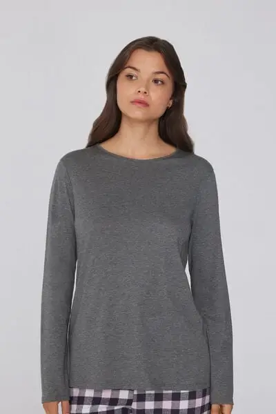 Maglia Maniche Lunghe Girocollo in 100% Cotone Donna Grigio