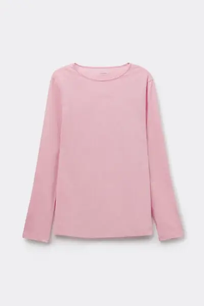 Maglia Maniche Lunghe Girocollo in 100% Cotone Donna Rosa miniatura 2
