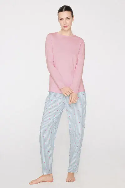 Maglia Maniche Lunghe Girocollo in 100% Cotone Donna Rosa